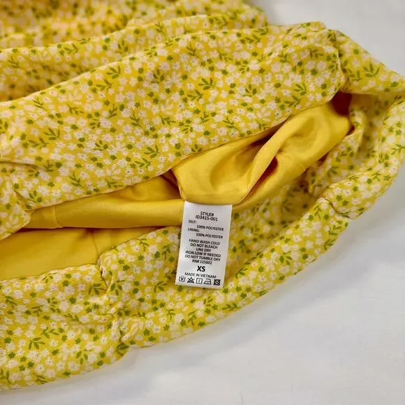 All In Favor Sasha Ruched Mini Dress Women's XS Yellow Puff Sleeve Coquette - Picture 6 of 15